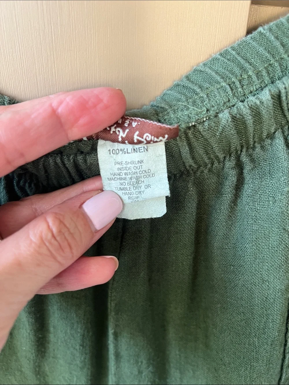 Match Point USA Sz M Olive Green Linen Set Top & Pull-on Pants